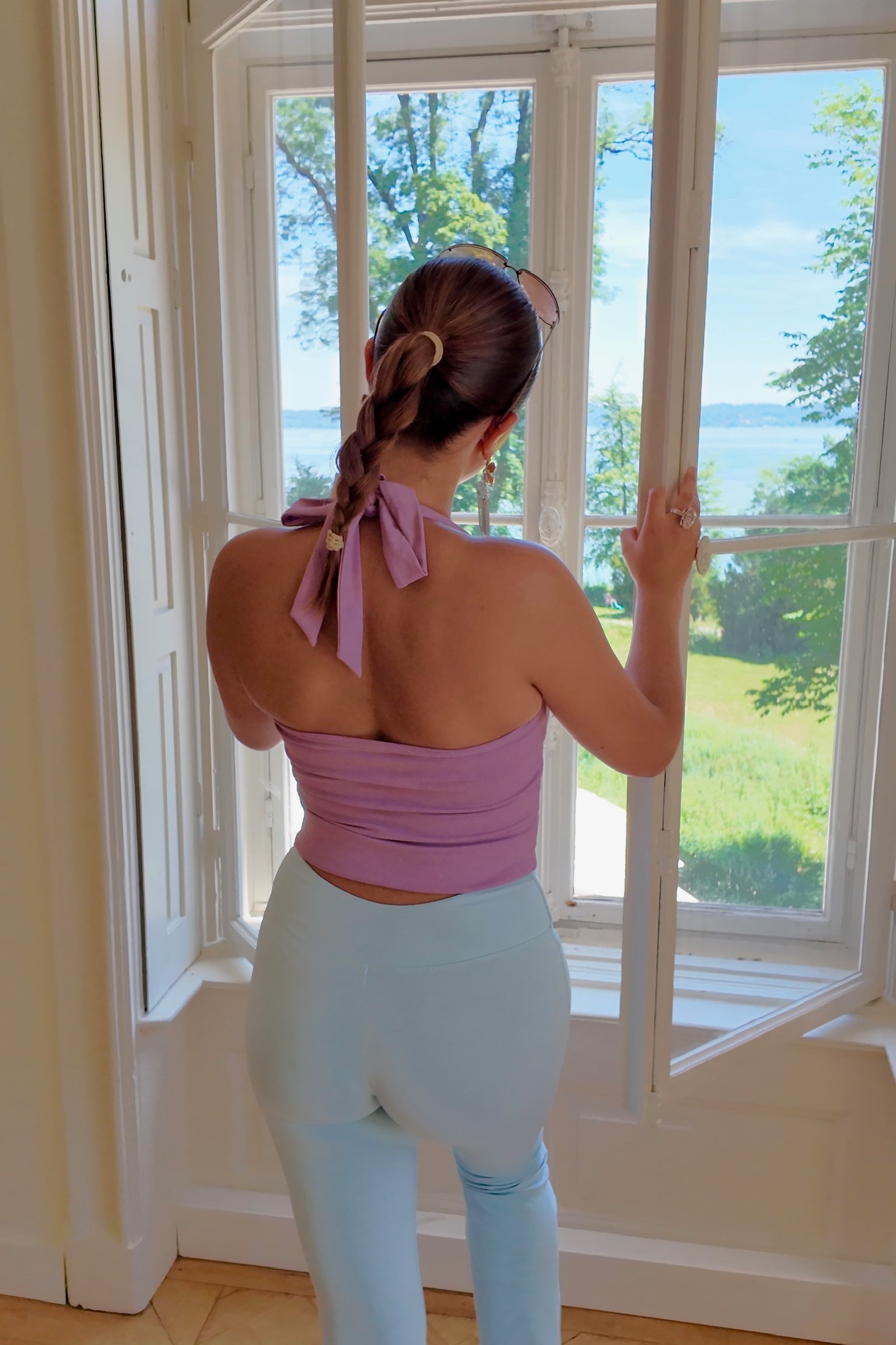 Longline Gathered Halter Top - Soft Lilac